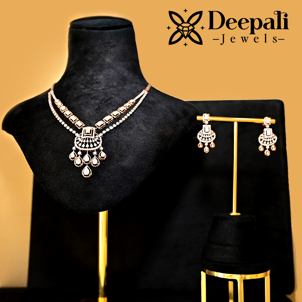 Bridal Diamond Necklace | Anantya Haar | 14K Gold Necklace Set | Deepali Jewels | Wedding Jewellery | Diamond Choker Set | Certified Diamond Jewellery India | Luxury Necklace with Earrings | Gold Bridal Set | Designer Indian Jewellery | Real Diamond Set Jaipur Mumbai